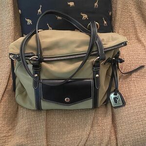Dooney & Bourke Khaki and Black nylon and leather trim Smith bag